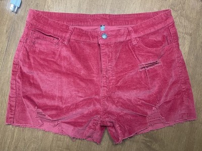 Crazy Train Corduroy Shorts Women's 2xl Distressed Red Boho Festival Cutoff