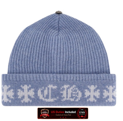 Chrome Hearts Big Daddy Cashmere Beanie Light Blue White - Brand New