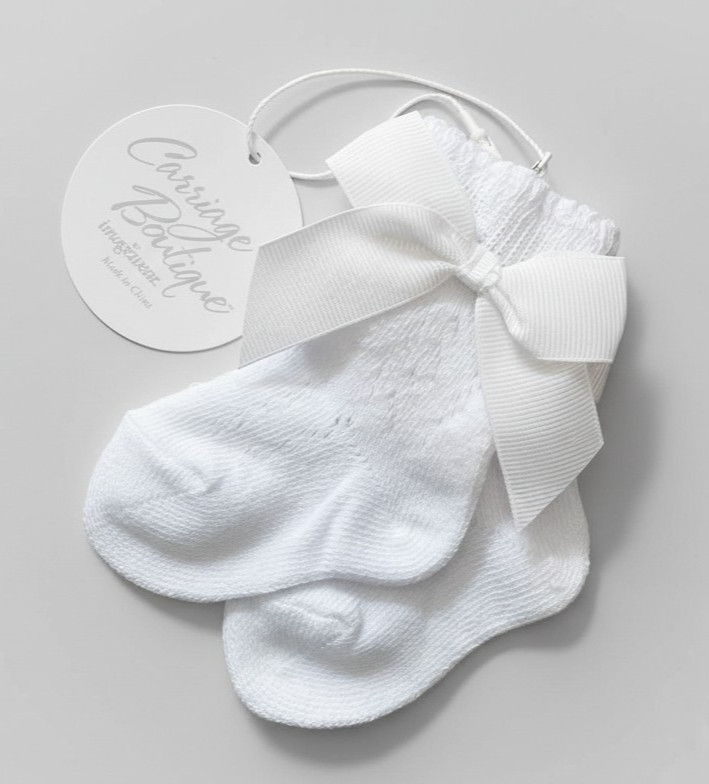 NWT Boutique White Bow Ribbon Socks Booties Baby Girls Newborn 0 3 6 Months