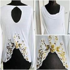 Pailetten Shirt Tunika Crop Top Ethno Folklore Art Deco Gold S