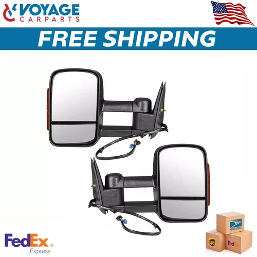 Trail Ridge Tow Mirror Power Heated Amber Signal Texture Black Set For GMC Chevy