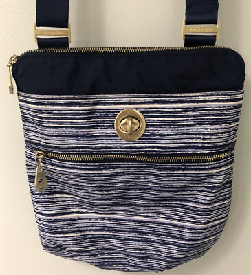 Baggallini Hanover Blue White Stripes Crossbody Purse Bag Gold