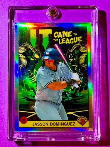 Jasson Dominguez RARE ROOKIE BOWMAN CHROME REFRACTOR IT CAME TO THE LEAGUE RC! - Picture 3 of 9