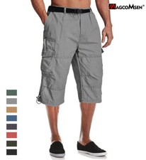 Men's Cargo Shorts 3/4 Capri Hiking Athletic Shorts Quick Dry Casual Work Shorts