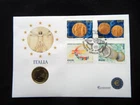 2002 Italy FIRST EURO in stamps FDC and first 1 euro COIN UNC  Historic event