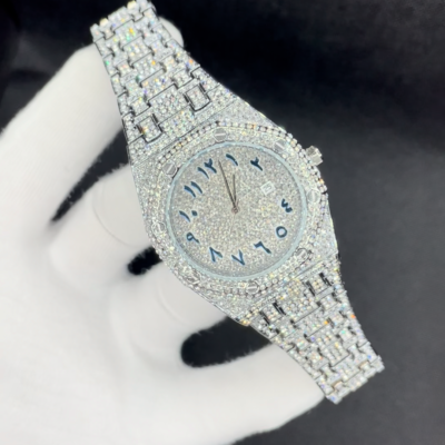 Bust Down Date Arabic Numerals VVS Iced Out Diamond Watch, Big