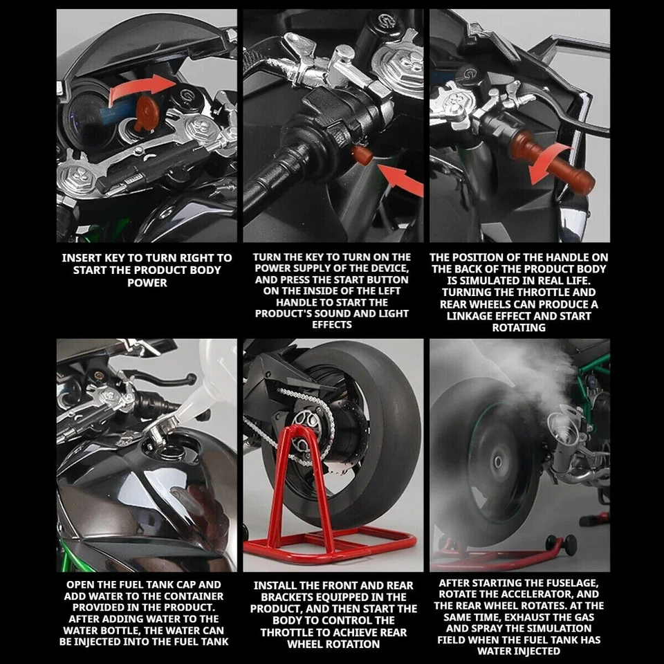 1:6 Kawasaki H2R Bootable Sprayable Dynamic Alloy Metal Diecast Motorcycle Model - Image 4 of 4
