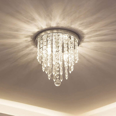 Modern Crystal Chandelier 8-Lights Silver Raindrop Ceiling Lamp Lighting Fixture