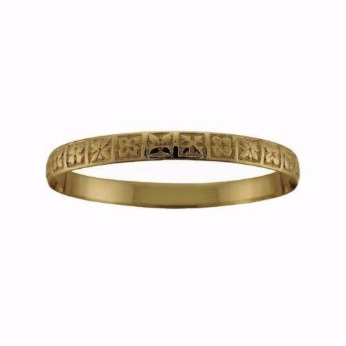 Hawaiian Heirloom Jewelry Solid 14k Yellow Gold Quilt Design 8mm Bangle Bracelet - Picture 3 of 4