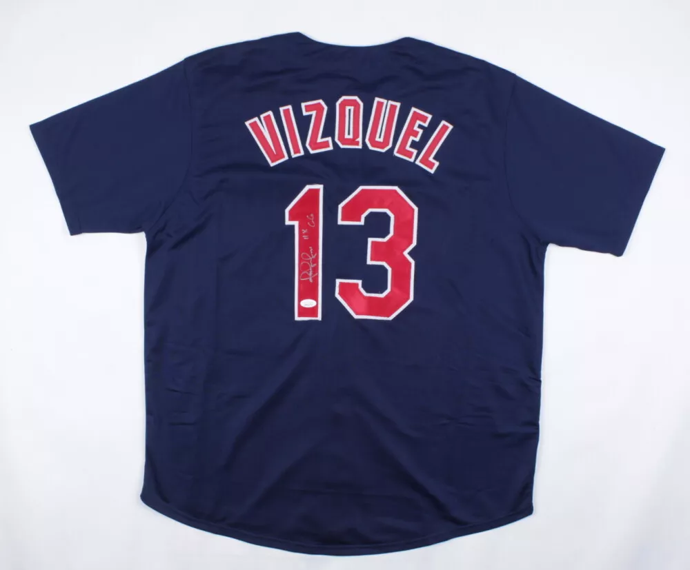 Omar Vizquel Signed Cleveland Indians Blue Jersey Inscribed