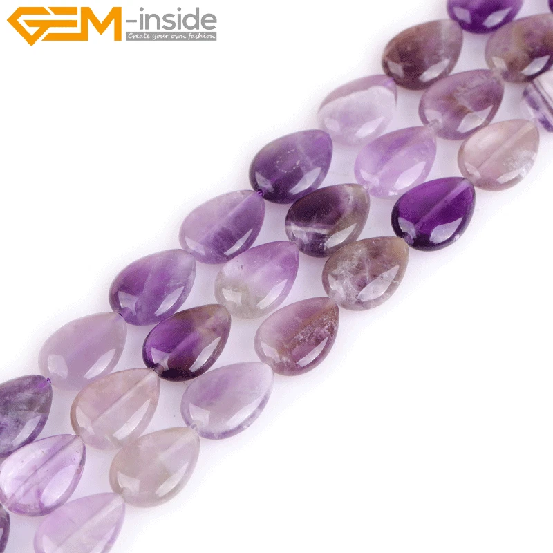 Natural Flat Drop Amethyst Quartz Gemstone Loose Beads Jewelry DIY Making 15"