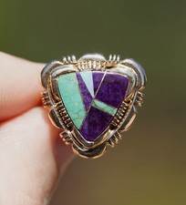 Robert Kelly Navajo 14k Solid Gold Indian Turquoise Opal Purple Stone Ring