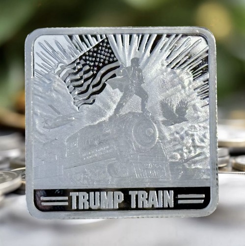 ๐บ๐ธ MAGA Trump 1 Oz .999 Fine Silver Square 2024 Trump Train Silver Bar ๐บ๐ธ
