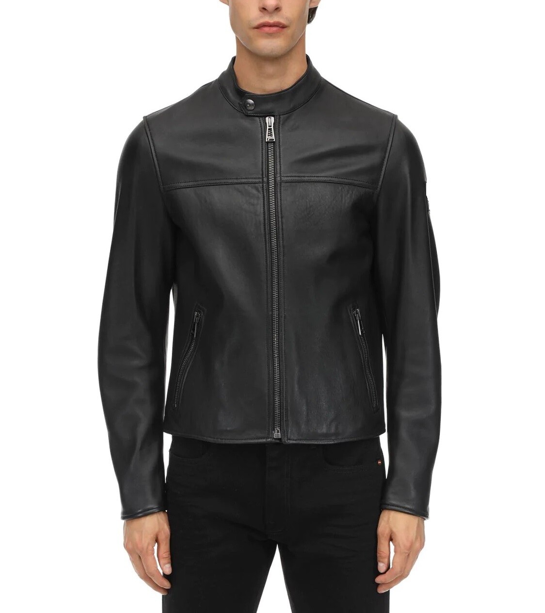 Men's Vintage Biker Leather Jacket Black Lambskin Motorcycle Bomber Coat 124-image