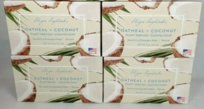 4 Pks Shugar Soapworks Oatmeal Coconut Vegan Scented Bar Soap, 5 oz, US Made