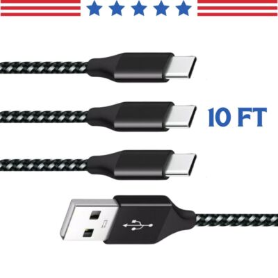 10FT USB-C to USB-C Cable Type-C Fast Charging Data SYNC Charger Cord Universal