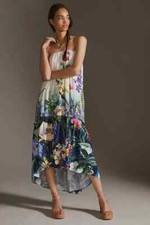 NWT $190 Anthropologie Strapless Maxi Dress Floral flowers High Low Hem MEDIUM M