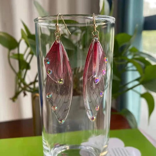 Minar Fairy Clear Gradient Resin Simulation Wing Drop Earrings For Women Shiny R - Picture 10 of 77