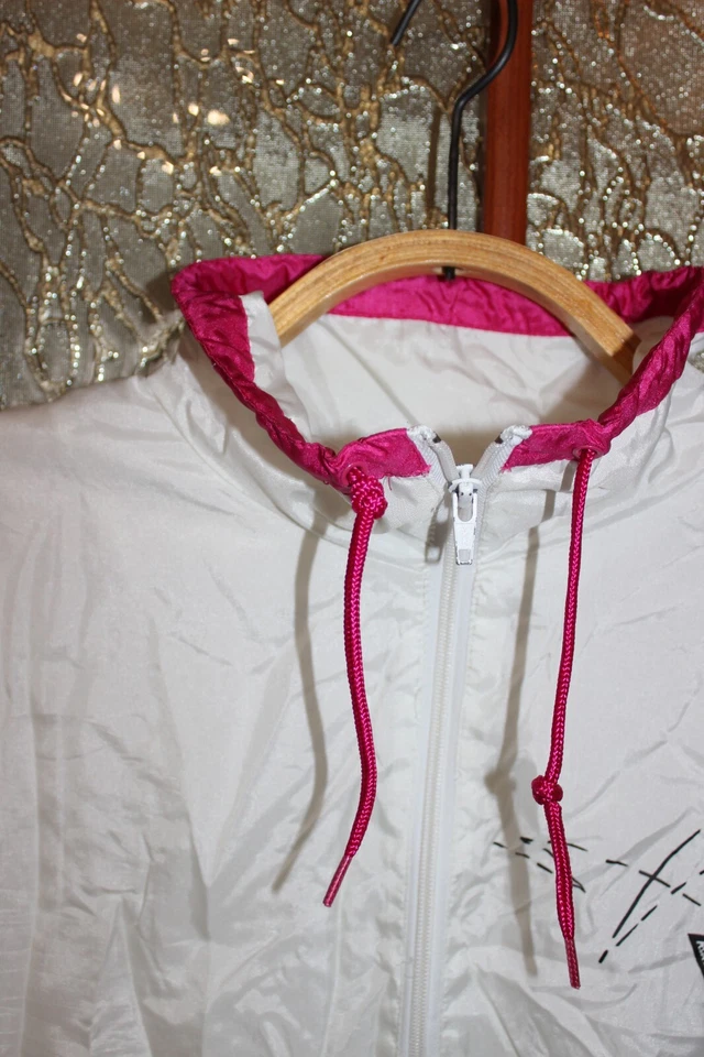 Chaqueta Puma vintage de los años 90 blanca/rosa/verde de nailon para correr gimnasio - talla 8 Foto 3 de 4