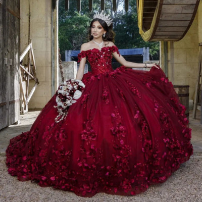 Ball Gown Lace Off-the-Shoulder Red Quinceanera Dress, Red / 14 / Without Cape Ball Gown Lace Off-the-Shoulder Red Quinceanera Dress, Red / 14 / Without Cape