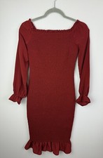 Baltic Born Dress Womens Small Wine Red Esther Smocked Body Off Shoulder
