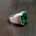 Natural Emerald Gemstone 925 Silver Handmade Cocktail Signet Men's Rings M200