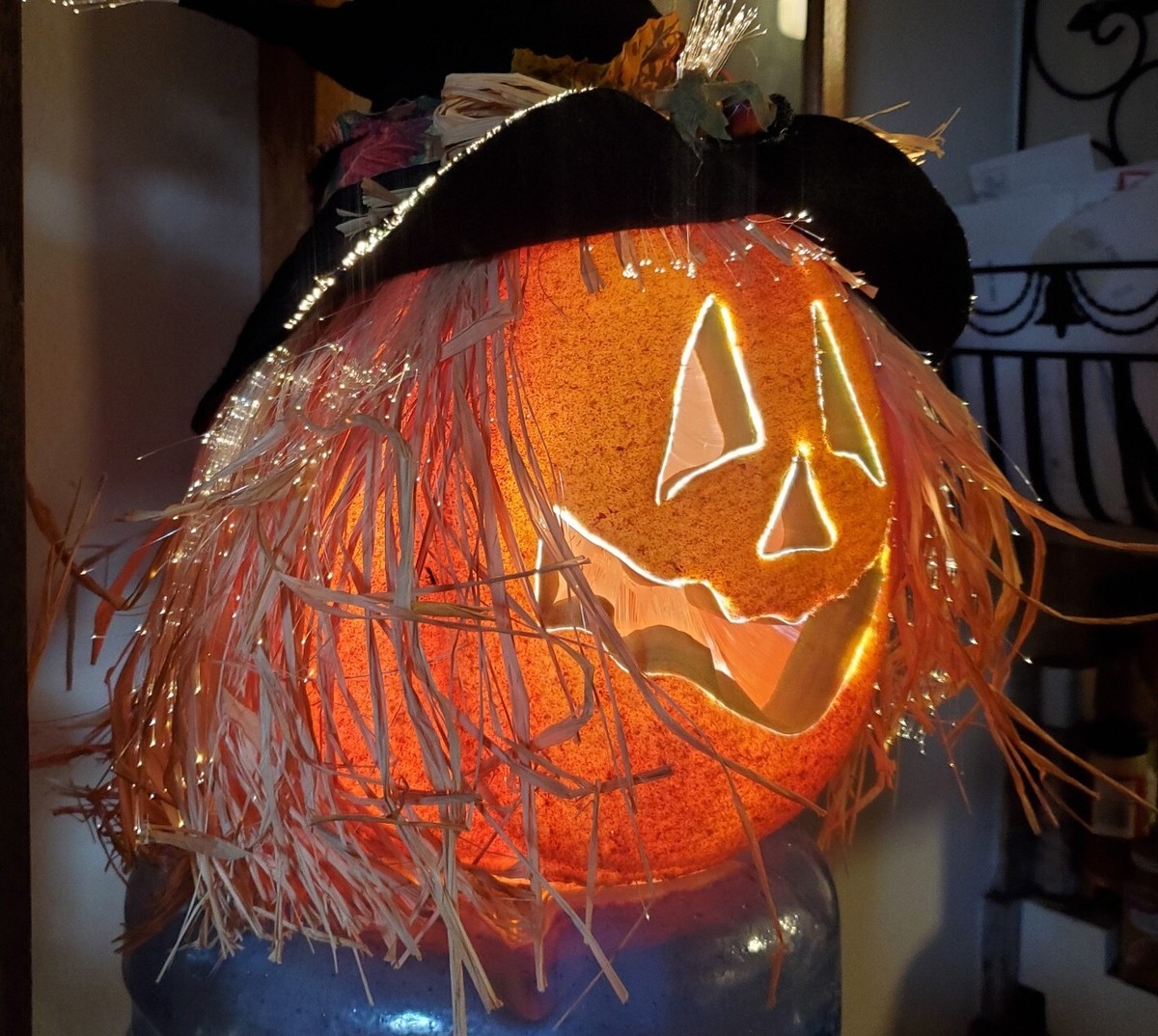 Halloween Scarecrow Pumpkin Light Up Fiber Optic Color