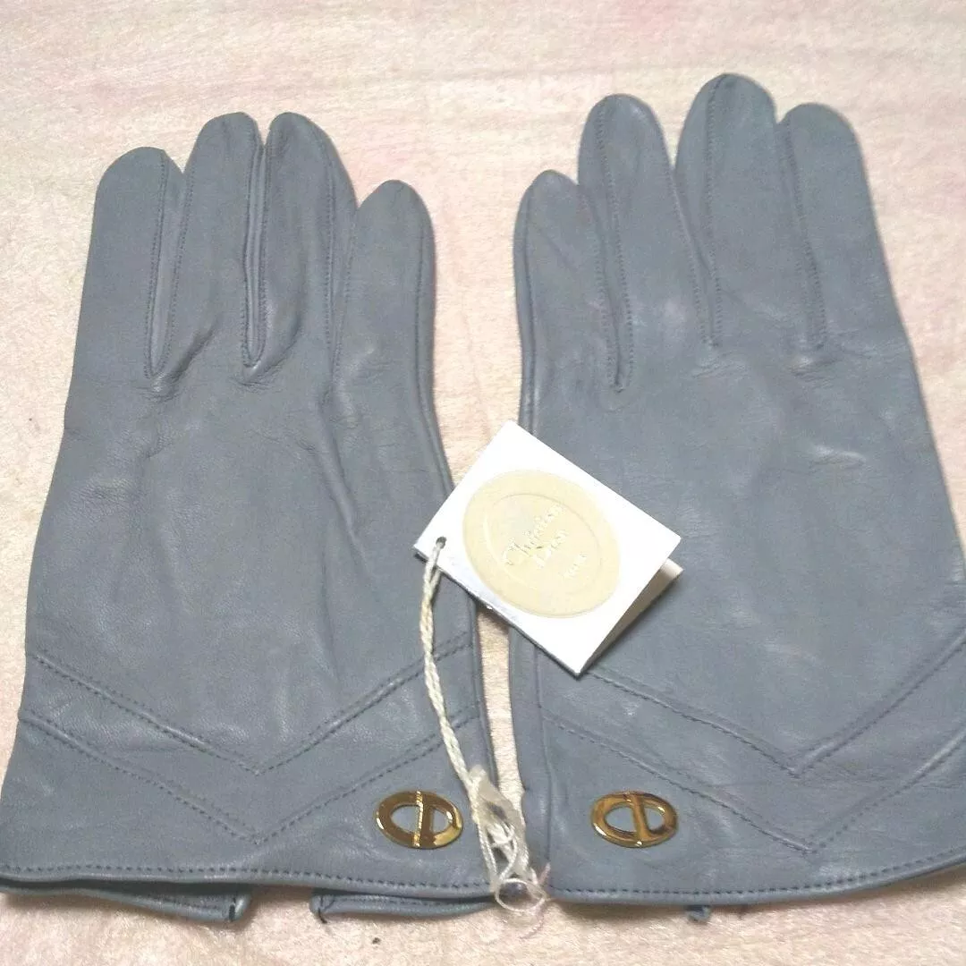 Christian Dior Gants Vintage Cuir d'Agneau Gris Clair Deadstock Pas Utilisé