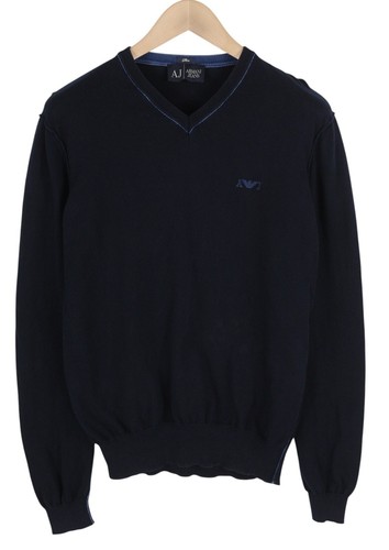 Armani Jeans Men's Pullover~S Dark Blue V Neck Knitted Slim Fit