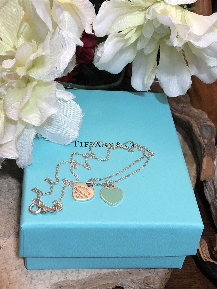 22. 925 Sterling Silver Tiffany & Co Blue Enamel Double Heart