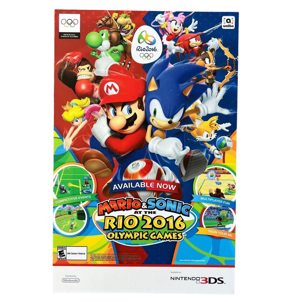 【非売品】マリオ&ソニック AT リオオリンピック B2 サイズ ポスター PROMO STORE DISPLAY POSTER Mario Sonic Olympic Games Rio 2016