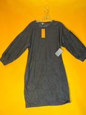 Collective Concepts Bubble Sleeve Sweater Dress Womens L Gray Crew Neck NWT