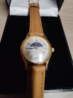 超希少　TIMEX　ヴィンテージ　ムーンフェイズ　稼働　腕時計 Vtg Timex Moon Phase Watch Women Gold Tone 25mm New Leather Band