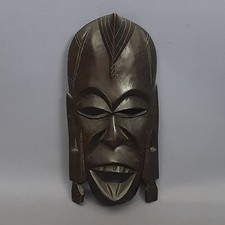 Mask Tribal Carved Wood Black Wall Art African Vintage Xx Century
