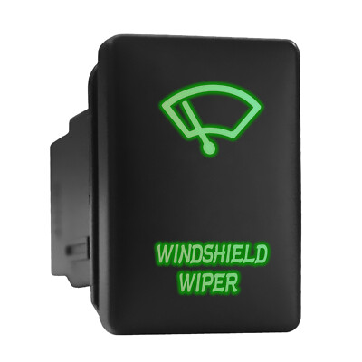 WINDSHIELD WIPER Green Backlit Short Push Button 1.28''x 0.87'' (Fit: Toyota)