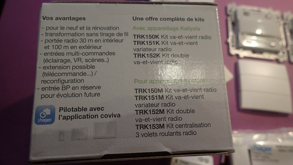 Hager TRK150K - Kit D’éclairage Radio Sans Fil KALLYSTA (WKT302R X2 + TRM693G)