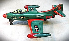 Vintage Tin Friction Navy Jet Airplane