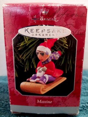 Vintage Christmas Ornament 1998 ''Maxine'' On Toboggan  '' Get Offa My Slope Dope!