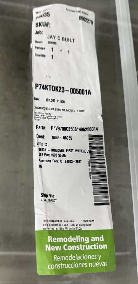 Ventanas abatibles serie Pella 250 - 107,5” x 71,5” - Vinilo blanco, caja abierta (2 piezas) Foto 3 de 4