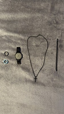 ring, watch, necklace, bracelet set. blue, black