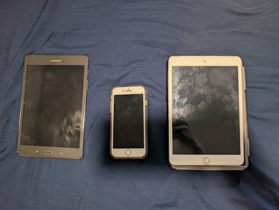 Apple iPad Mini 3 3rd Gen A1599 & iPhone 7 a1778 & Samsung SM- T350 Tablet 