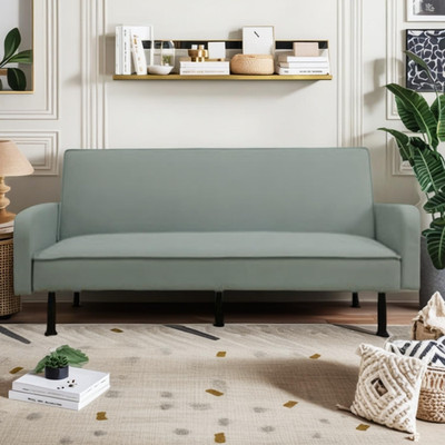 Lake-Green Convertible Futon Sofa Bed with Adjustable Backrest for Small Spaces