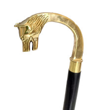 Vintage Wooden Walking Cane with Brass Wolf Head Handle   Antique Style