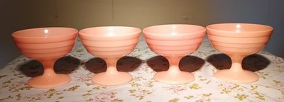 Vtg Hazel Atlas 1950's Pink Platonite sherbet sundae milk glass dishes set of 4