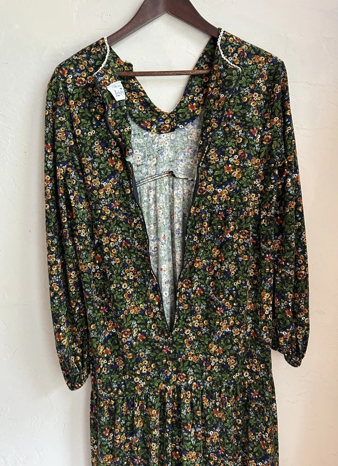 Vestido midi vintage años 70 Leslie Fay en capas M floral campesino cottagecore pradera  Foto 3 de 4