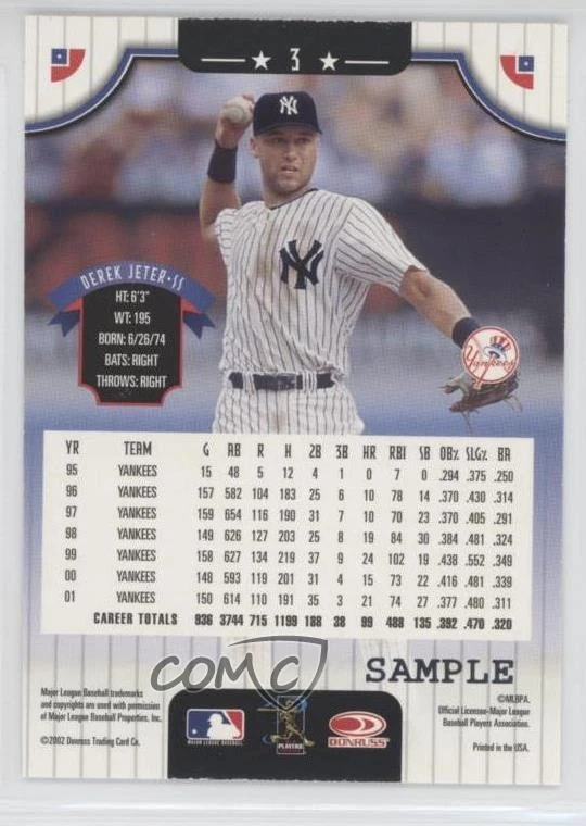 2002 Donruss Silver Sample Derek Jeter #3 HOF - Image 2 of 2