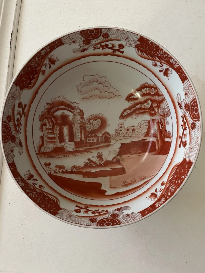 Красивая большая китайская фарфоровая чаша с оранжевой сценой и клеймом Цяньлун - Изображение 4 из 4