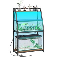 20-29 Gallon Fish Tank Stand with Power Outlets and LED Light, Heavy Duty Aqu...