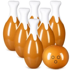 7 Pcs Giant 27 Inch Turkey Legs Inflatable Bowling Set Thanksgiving Turkey Th...