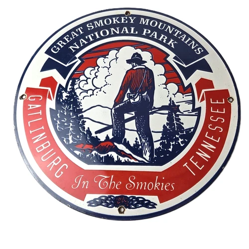 Vintage Smokey Mountains Sign - National Park Gas Pump Porcelain Sign